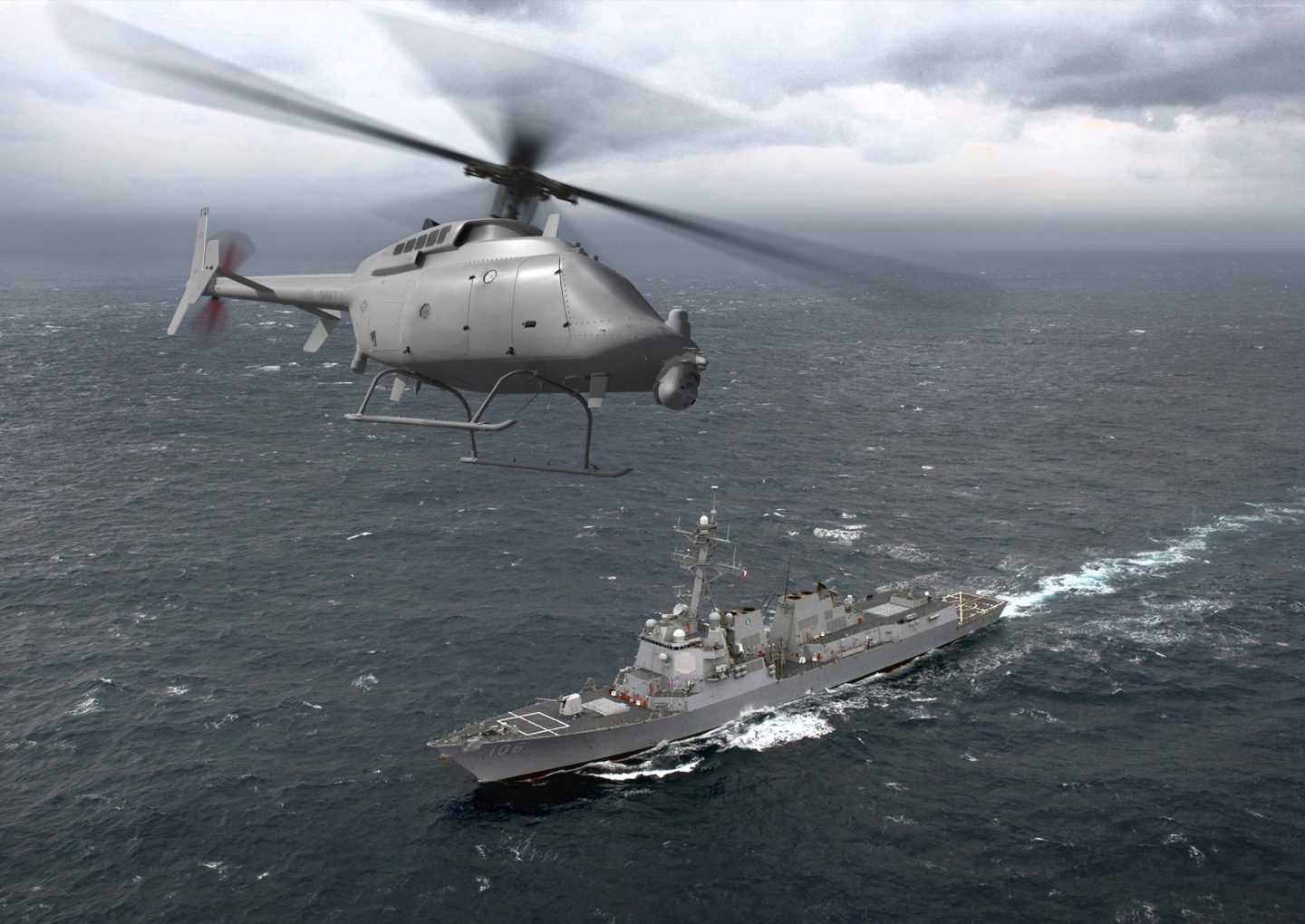 Photo of a MQ-8C fire scout and ship