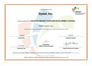 Certificate from the Houston Minority Supplier Development Council.